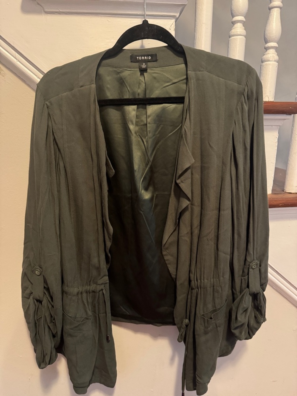 Torrid Olive Green Open Drape Utility Jacket